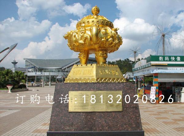 聚寶盆銅雕，鎏金聚寶盆雕塑