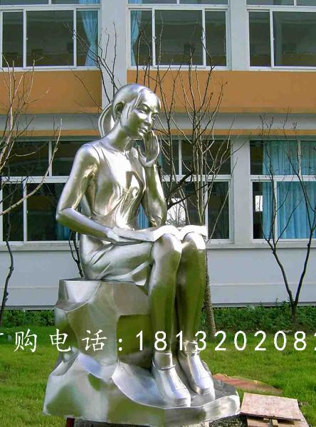 女孩思考雕塑，校園人物玻璃鋼雕塑