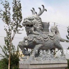 麒麟馱寶石雕，青石麒麟雕塑