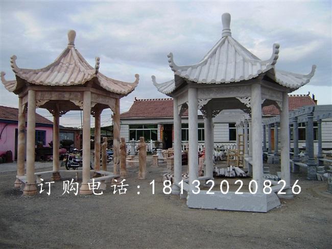 六角涼亭石雕，公園石雕涼亭