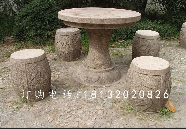 圓桌圓凳石雕，公園桌椅石雕
