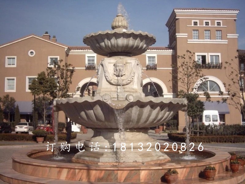 別墅噴泉雕塑，兩層石雕噴泉