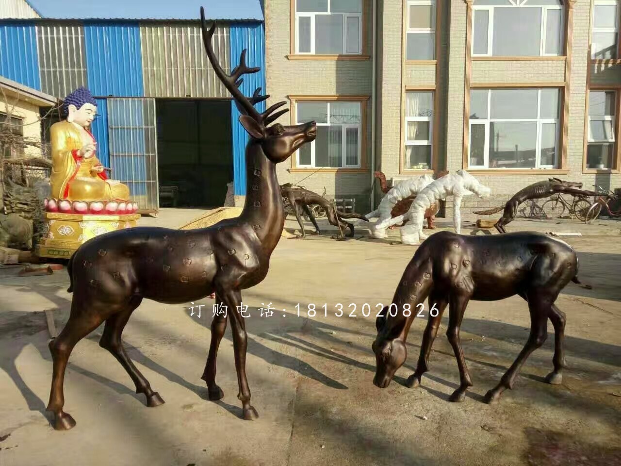 銅鹿雕塑，公園動(dòng)物銅雕