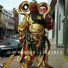玻璃鋼紅臉關(guān)公雕塑，貼金人物雕塑