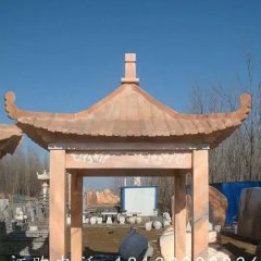 石方亭雕塑，晚霞紅石雕涼亭