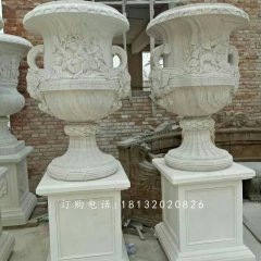 漢白玉花盆石雕，歐式花盆雕塑