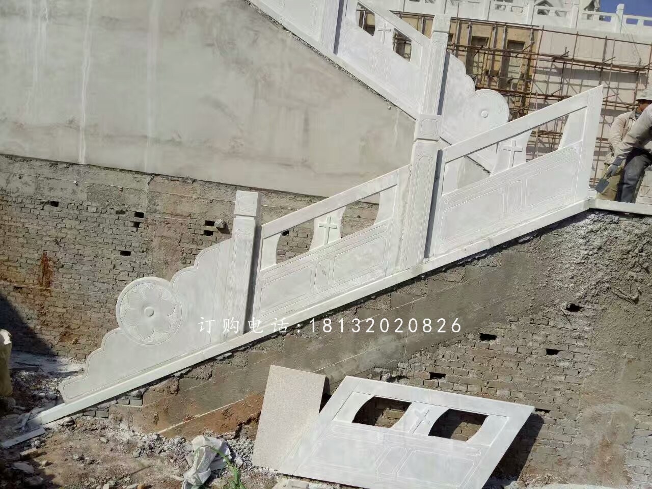 教堂石欄板雕塑，漢白玉欄板石雕 (4)