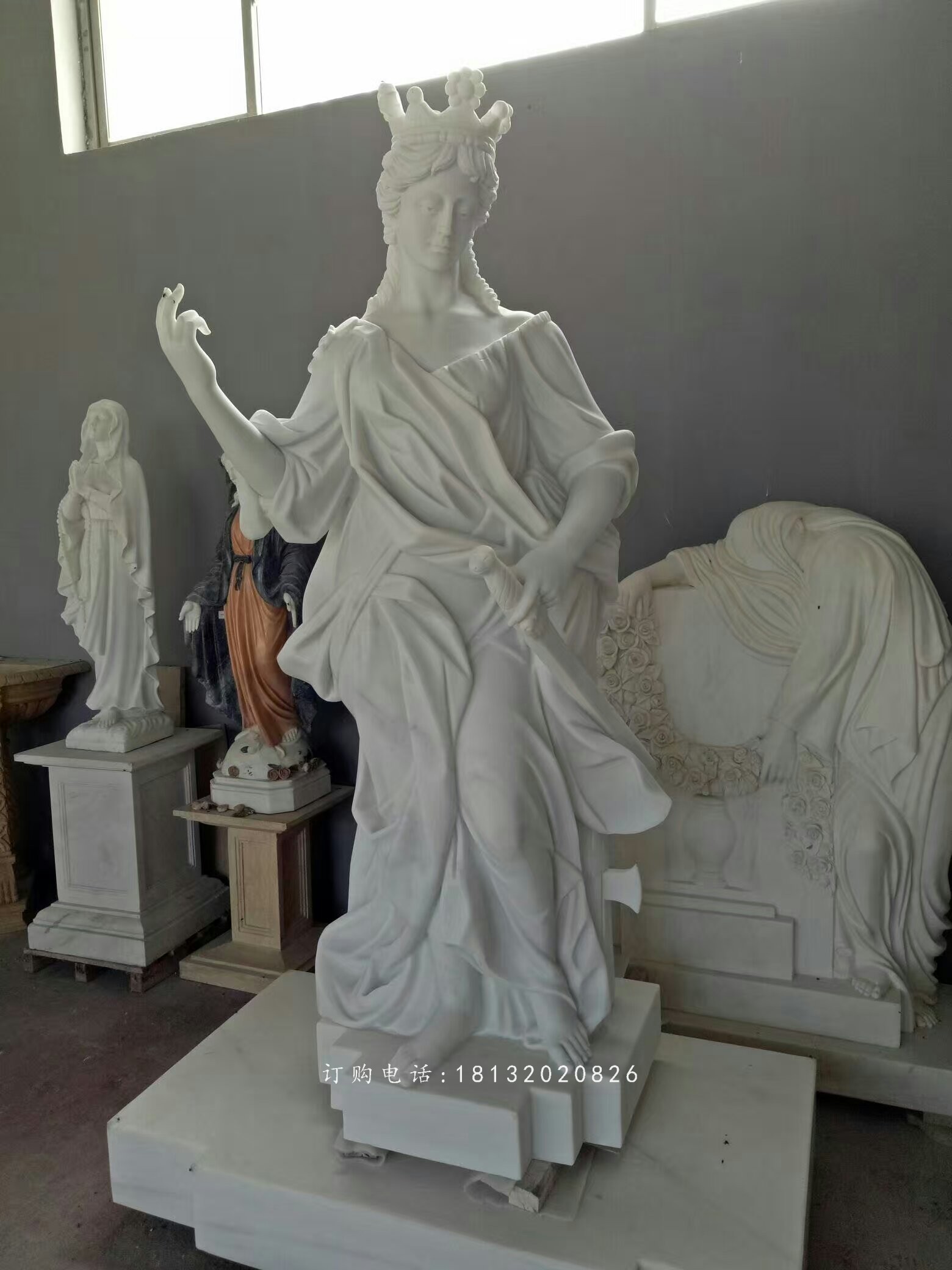 女王雕塑，漢白玉西方美女石雕