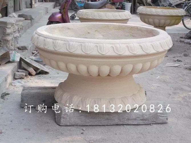 玻璃鋼仿砂巖花盆，公園花盆雕塑