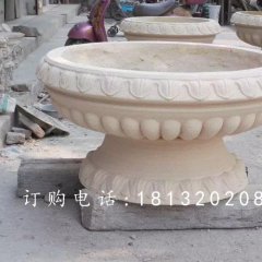 玻璃鋼仿砂巖花盆，公園花盆雕塑
