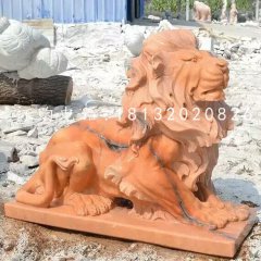 晚霞紅石獅子雕塑，西洋獅子石雕