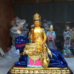 玻璃鋼貼金文殊菩薩，寺廟佛像雕塑