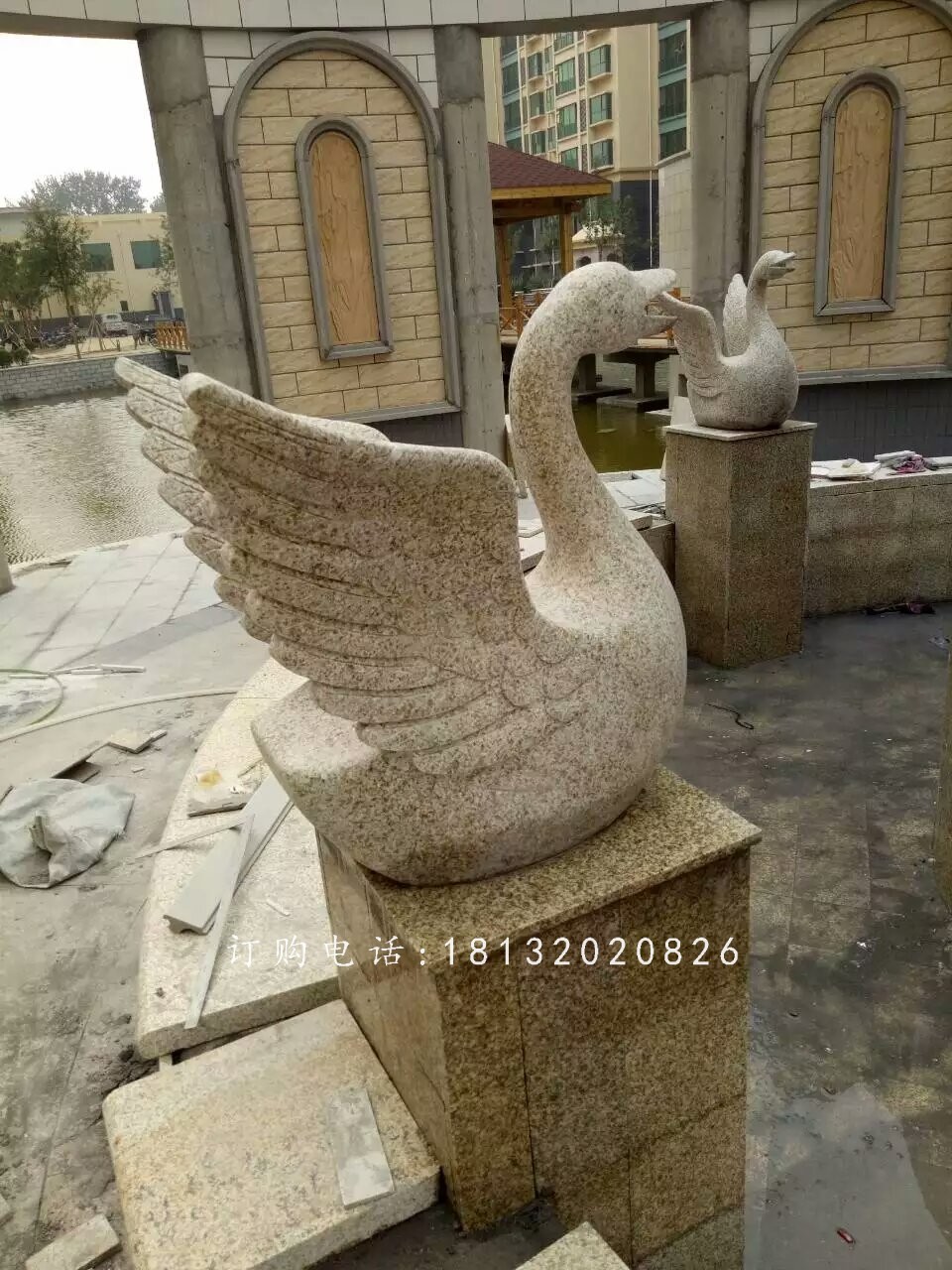 砂巖天鵝雕塑，小區(qū)景觀動(dòng)物石雕