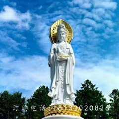大型三面觀音石雕，漢白玉佛像雕塑