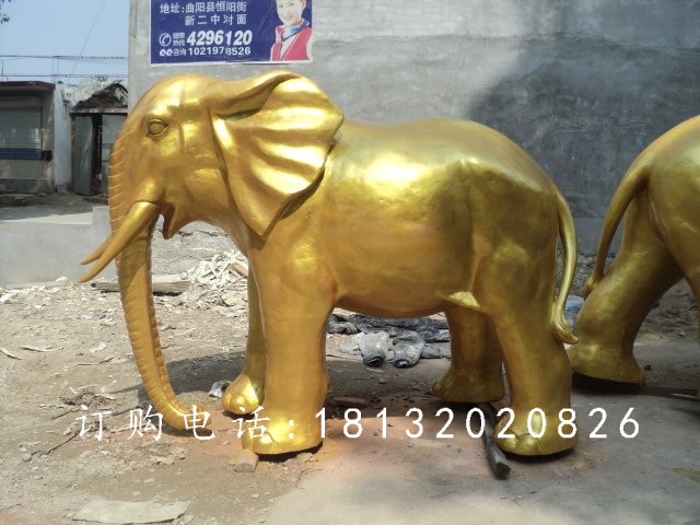 玻璃鋼仿銅大象雕塑，廣場動(dòng)物雕塑 (2)