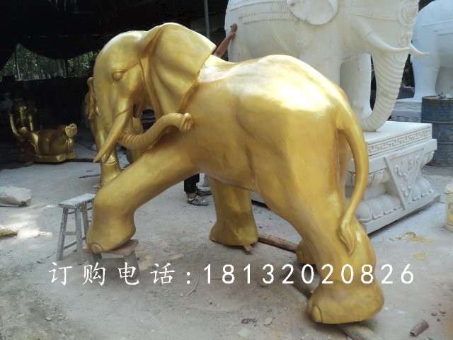 玻璃鋼仿銅大象雕塑，廣場動(dòng)物雕塑 (3)