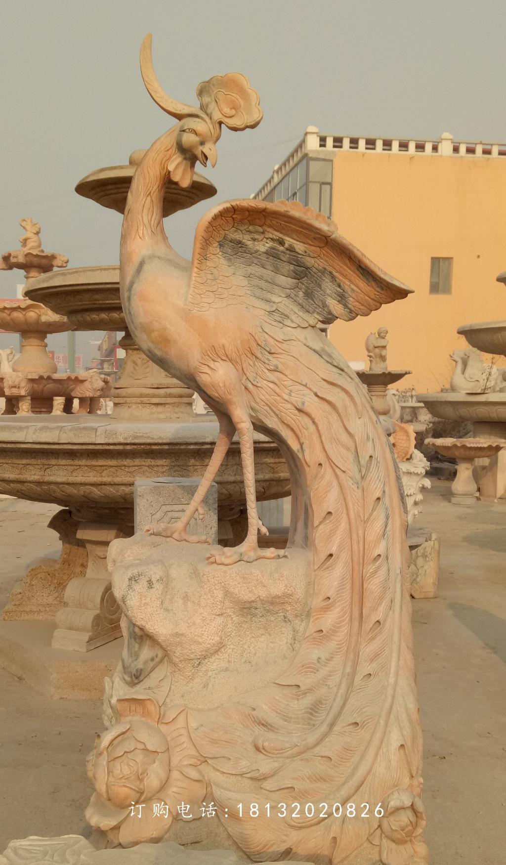 鳳凰石雕,晚霞紅古代神獸石雕
