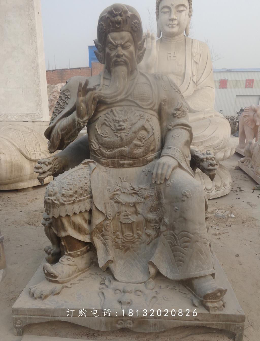 關(guān)公石雕，青石關(guān)公雕塑，寺廟石關(guān)公