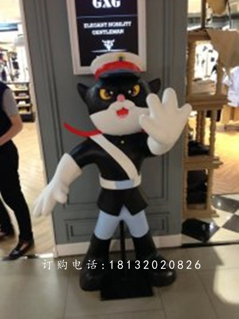 黑貓警長(zhǎng)雕塑，玻璃鋼動(dòng)畫人物雕塑