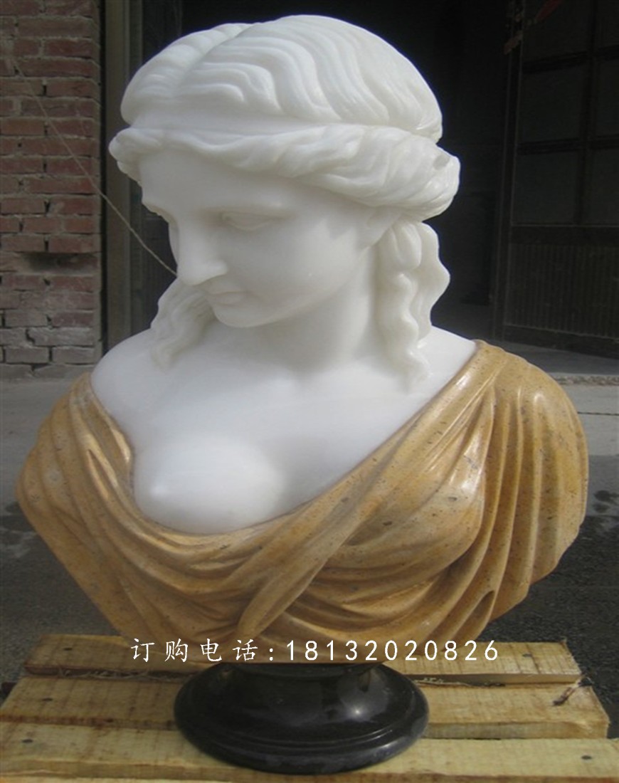 西方美女胸像雕塑，漢白玉人物石雕 (2)