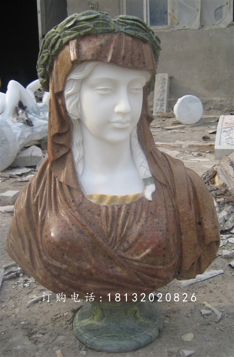 西方美女胸像雕塑，漢白玉人物石雕 (3)
