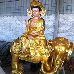 玻璃鋼普賢菩薩雕塑，貼金佛像雕塑
