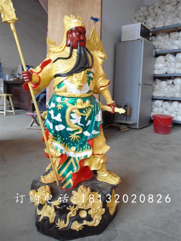 持刀關(guān)公雕塑，玻璃鋼彩繪關(guān)公雕塑