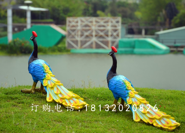 藍(lán)孔雀雕塑，玻璃鋼仿真孔雀雕塑 (3)