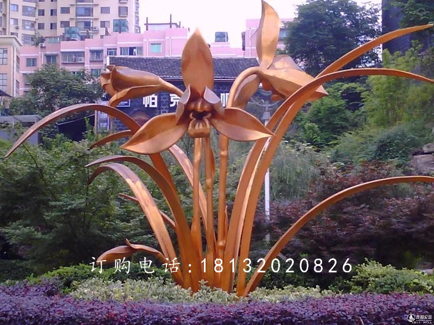 不銹鋼蘭花雕塑，廣場不銹鋼花卉雕塑 (1)