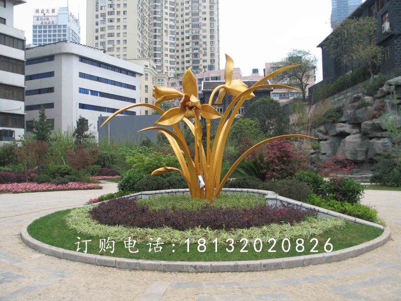 不銹鋼蘭花雕塑，廣場不銹鋼花卉雕塑 (2)