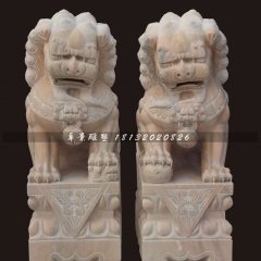 石雕獅子，晚霞紅石獅子雕塑