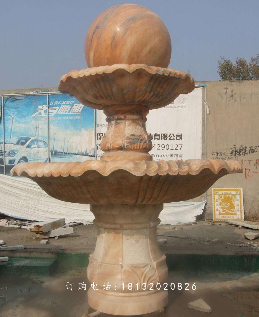 大型風(fēng)水球噴泉，晚霞紅風(fēng)水球石雕 (1)