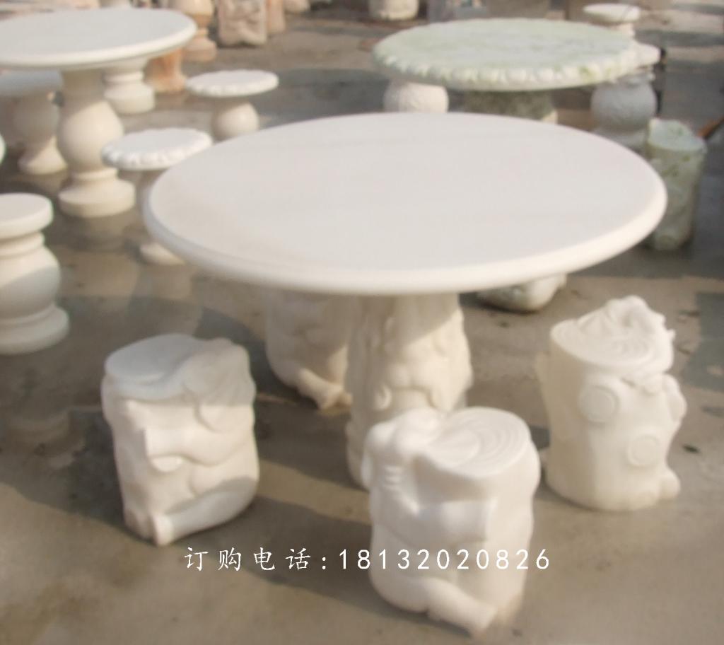 漢白玉圓桌石雕，漢白玉象凳石雕 (1)