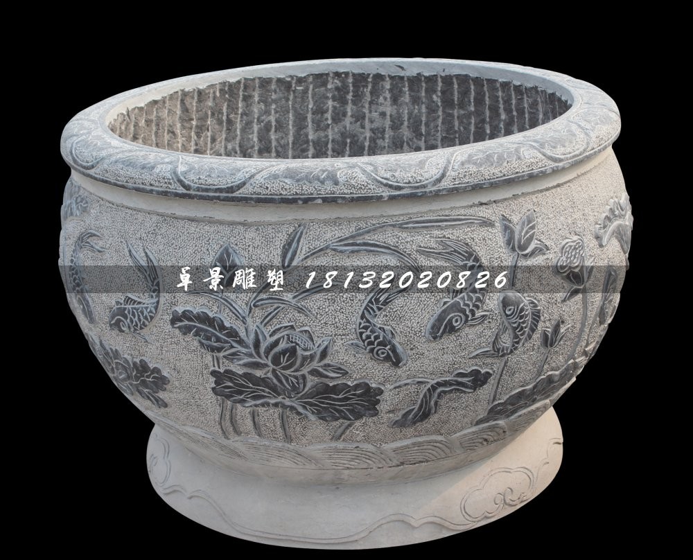 仿古石頭花盆，大理石雕刻花盆