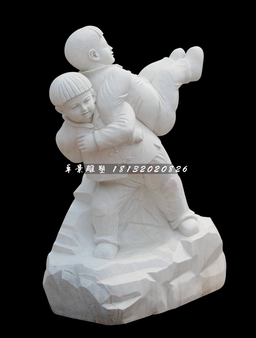 漢白玉小孩游戲石雕，公園小品石雕 (6)