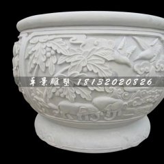 白色石頭水缸，漢白玉石水缸