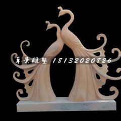 孔雀石雕，晚霞紅孔雀雕塑