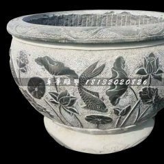 仿古水缸石雕，青石魚(yú)缸雕塑