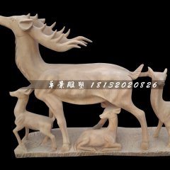 晚霞紅小鹿石雕，母子鹿石雕