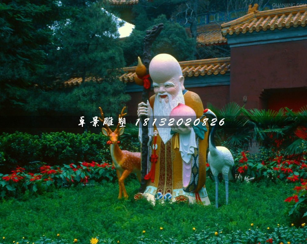 老壽星雕塑，玻璃鋼彩繪神仙雕塑