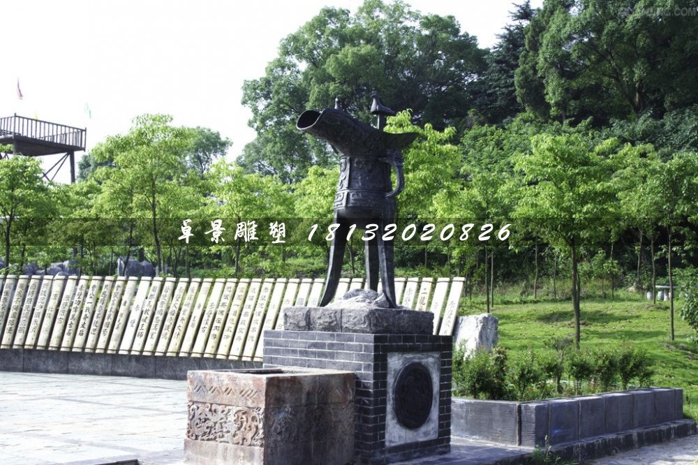 酒樽銅雕，仿古青銅酒器雕塑