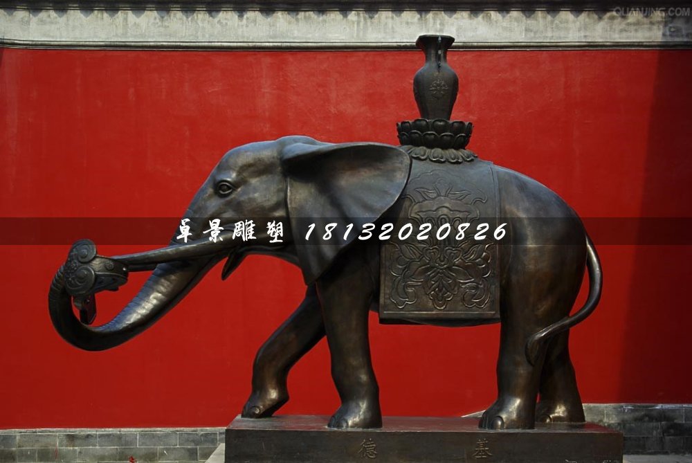 大象銅雕，象馱寶瓶銅雕