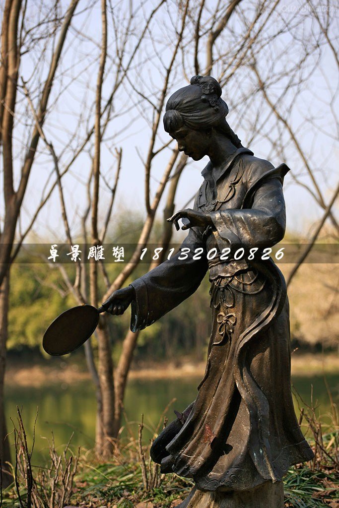 寶釵撲蝶銅雕，公園古代人物銅雕