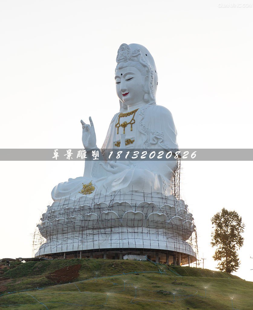 玻璃鋼坐式觀音雕塑，大型觀音雕塑
