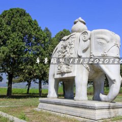 大理石大象雕塑，象馱寶瓶石雕