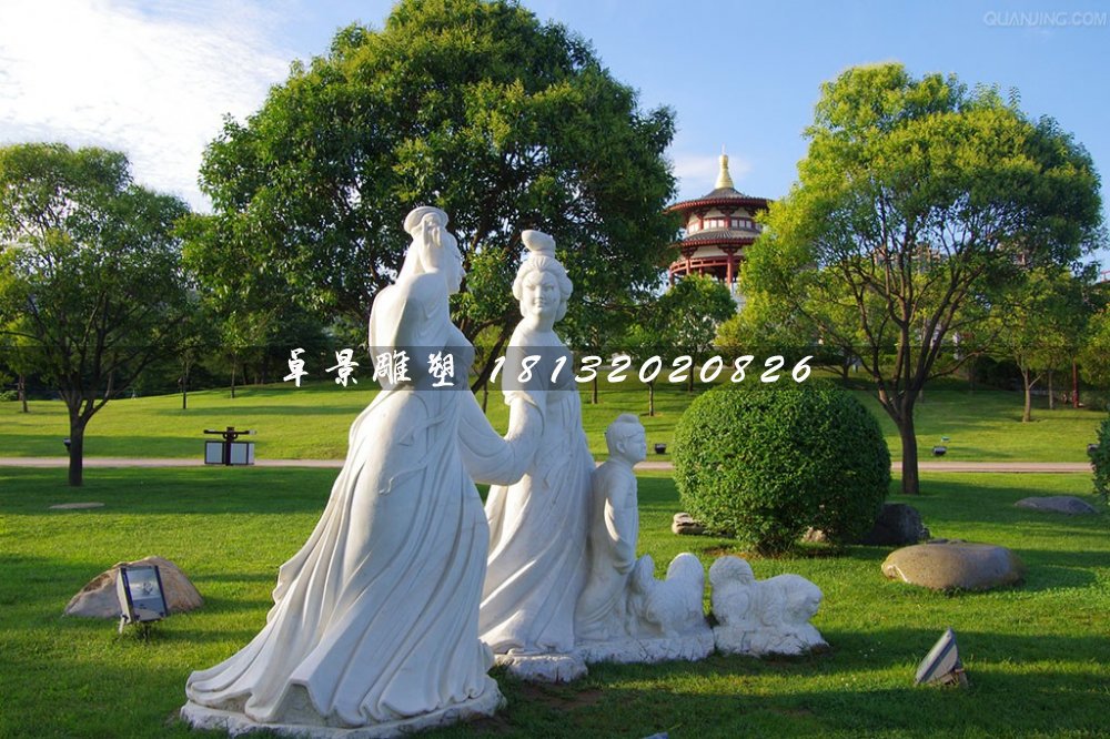 古代美女石雕，公園漢白玉人物雕塑