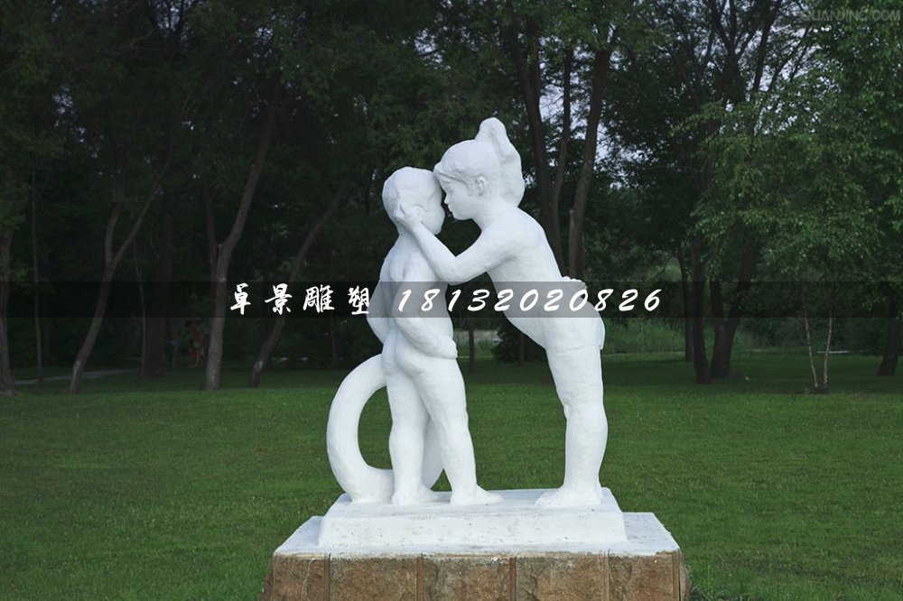 姐弟倆雕塑,漢白玉人物石雕 (2)