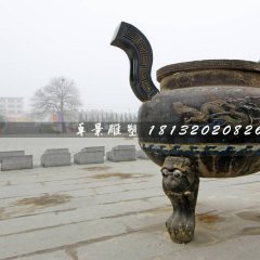 三足香爐銅雕，廣場銅香爐雕塑