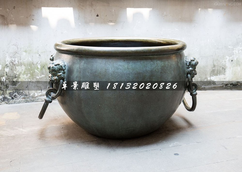 水缸銅雕，仿古銅水缸