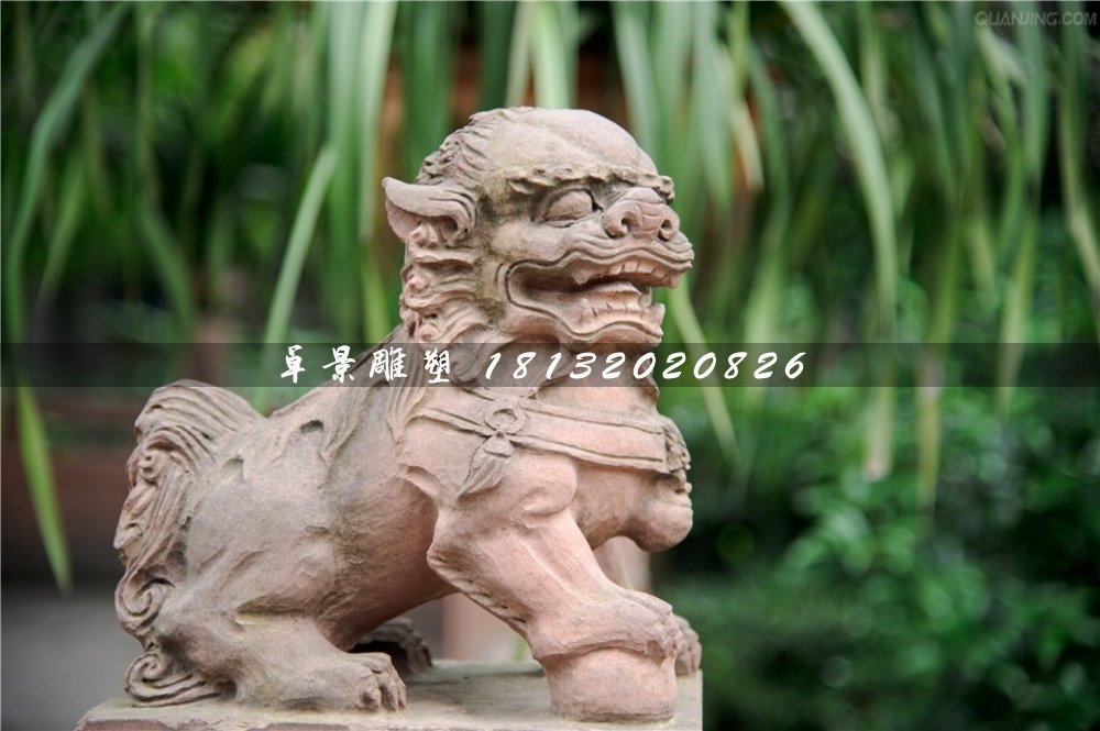 小獅子石雕，晚霞紅動(dòng)物石雕